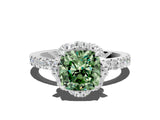 White gold Fancy Green Cushion Cut Diamond Halo Pave Band with Four-Prong Setting_3