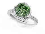 White gold Fancy Green Cushion Cut Diamond Halo Pave Band with Four-Prong Setting_4