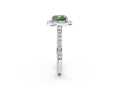 White gold Fancy Green Cushion Cut Diamond Halo Ring with Bezel Frame and Pavé Band_2