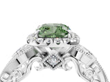 White gold Fancy Green Cushion Cut Diamond Halo Ring with Milgrain Pavé Band and Four-Prong Setting_70