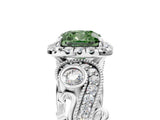 White gold Fancy Green Cushion Cut Diamond Halo Ring with Milgrain Pavé Band and Four-Prong Setting_71