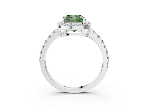 White gold Fancy Green Cushion Cut Diamond Halo Ring with Pavé Band and Four-Prong Setting_15