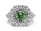 White gold Fancy Green Cushion Cut Diamond Halo Ring with Pavé Band and Four-Prong Setting_70