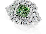 White gold Fancy Green Cushion Cut Diamond Halo Ring with Pavé Band and Four-Prong Setting_71