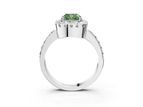 White gold Fancy Green Cushion Cut Diamond Halo Ring with Pavé Band and Prong Setting_51