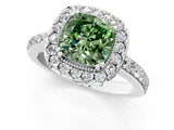 White gold Fancy Green Cushion Cut Diamond Halo Ring with Pavé Band and Prong Setting_61