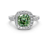 White gold Fancy Green Cushion Cut Diamond Halo Ring with Pavé Band and Prong Setting_72