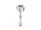 White gold Fancy Green Cushion Cut Diamond Halo Ring with Pavé Band and Prong Setting_74