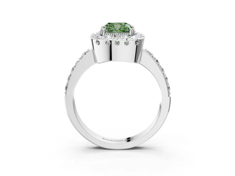 White gold Fancy Green Cushion Cut Diamond Halo Ring with Pavé Band and Prong Setting_75
