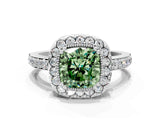 White gold Fancy Green Cushion Cut Diamond Halo Ring with Pavé Band and Prong Setting_84