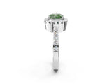 White gold Fancy Green Cushion Cut Diamond Halo Ring with Pavé Band and Prong Setting_86