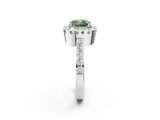 White gold Fancy Green Cushion Cut Diamond Halo Ring with Pavé Band and Prong Setting_8