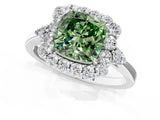 White gold Fancy Green Cushion Cut Diamond Halo Ring with Pear Side Stones and Prong Setting_93