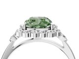 White gold Fancy Green Cushion Cut Diamond Halo Ring with Pear Side Stones and Prong Setting_95