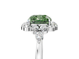 White gold Fancy Green Cushion Cut Diamond Halo Ring with Pear Side Stones and Prong Setting_96