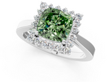 White gold Fancy Green Cushion  Cut Diamond Halo Ring with Round Brilliant Halo and Solitaire Band_74