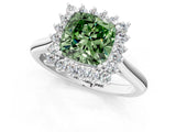 White gold Fancy Green Cushion  Cut Diamond Halo Ring with Solitaire Band and Prong Setting_54