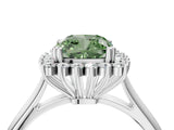 White gold Fancy Green Cushion  Cut Diamond Halo Ring with Solitaire Band and Prong Setting_57