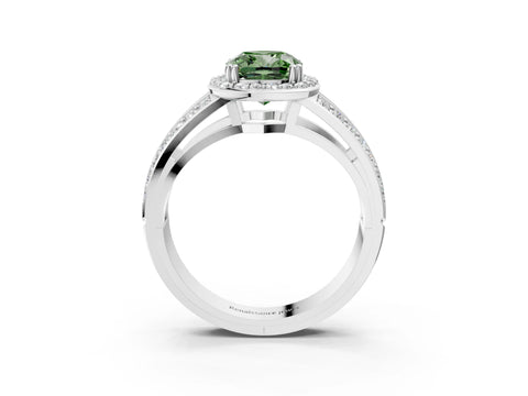 White gold Fancy Green Cushion Cut Diamond Halo Ring with Split Shank Pavé Band and Four-Prong Setting_22