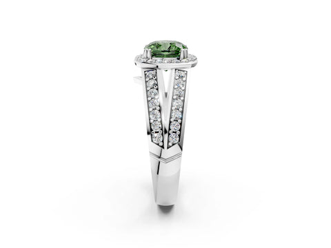 White gold Fancy Green Cushion Cut Diamond Halo Ring with Split Shank Pavé Band and Four-Prong Setting_40