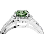 White gold Fancy Green Cushion Cut Diamond Halo Ring with Split Shank Pavé Band and Four-Prong Setting_42