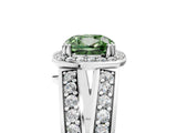 White gold Fancy Green Cushion Cut Diamond Halo Ring with Split Shank Pavé Band and Four-Prong Setting_43