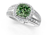 White gold Fancy Green Cushion Cut Diamond Halo Ring with Split Shank Pavé Band and Four-Prong Setting_61