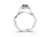 White gold Fancy Green Cushion Cut Diamond Halo Ring with Split Shank Pavé Band and Prong Setting_81