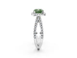 White gold Fancy Green Cushion Cut Diamond Halo Ring with Split Shank Pavé Band and Prong Setting_81