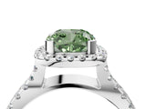 White gold Fancy Green Cushion Cut Diamond Halo Ring with Split Shank Pavé Band and Prong Setting_83