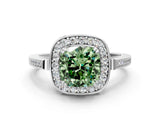 White gold Fancy Green Cushion Cut Diamond Halo Ring with Split Shank and Four-Prong Setting_58