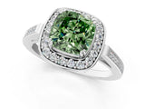 White gold Fancy Green Cushion Cut Diamond Halo Ring with Split Shank and Four-Prong Setting_59