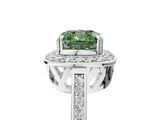 White gold Fancy Green Cushion Cut Diamond Halo Ring with Split Shank and Four-Prong Setting_67