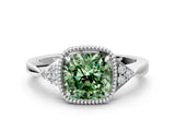 White gold Fancy Green Cushion Cut Diamond Halo Ring with Tapered Band and Four-Prong Setting_19