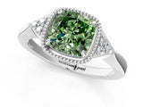 White gold Fancy Green Cushion Cut Diamond Halo Ring with Tapered Band and Four-Prong Setting_20