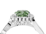 White gold Fancy Green Cushion Cut Diamond Halo Ring with Vintage Split Shank and Four-Prong Setting_88