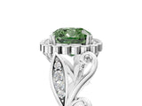 White gold Fancy Green Cushion Cut Diamond Halo Ring with Vintage Split Shank and Four-Prong Setting_90