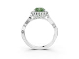 White gold Fancy Green Cushion Cut Diamond Halo Ring with Vintage Split Shank and Four-Prong Setting_94