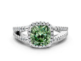 White gold Fancy Green Cushion Cut Diamond Halo Split Shank Engagement Ring_51