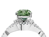 White gold Fancy Green Cushion Cut Diamond  Halo Twist Band Solitaire Prong Setting Ring_17
