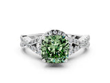 White gold Fancy Green Cushion Cut Diamond  Halo Twist Band Solitaire Prong Setting Ring_25