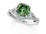 White gold Fancy Green Cushion Cut Diamond  Halo Twist Band Solitaire Prong Setting Ring_58