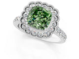 White gold Fancy Green Cushion  Cut Diamond Milgrain Floral Halo Engagement Ring with Pavé Band_16