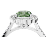 White gold Fancy Green Cushion  Cut Diamond Milgrain Floral Halo Engagement Ring with Pavé Band_19