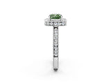 White gold Fancy Green Cushion Cut Diamond Milgrain Halo Engagement Ring with Round Pavé Band and Prong Setting_14