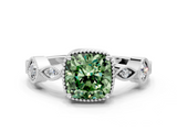 White gold Fancy Green Cushion  Cut Diamond Milgrain Marquise Band with Prong Setting_3