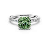 White gold Fancy Green Cushion  Cut Diamond Pavé Band Ring with Four-Prong Setting_41