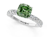 White gold Fancy Green Cushion Cut Diamond Pavé Band Solitaire Ring with Prong Setting_71