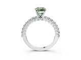 White gold Fancy Green Cushion Cut Diamond Pavé Band Solitaire Ring with Prong Setting_73