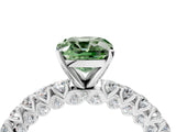 White gold Fancy Green Cushion Cut Diamond Pavé Band Solitaire Ring with Prong Setting_74